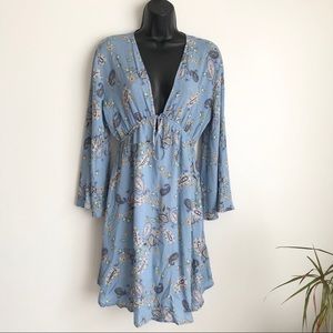 Fraiche by J V Neck Paisley Boho Crinkle Dress S